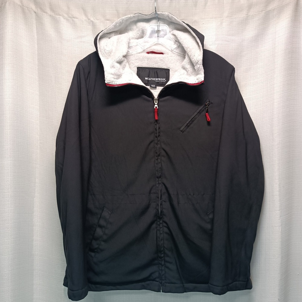Weatherproof Garment Co. Men's M Black Sherpa Lined Hooded Jacket Winter Outdoor